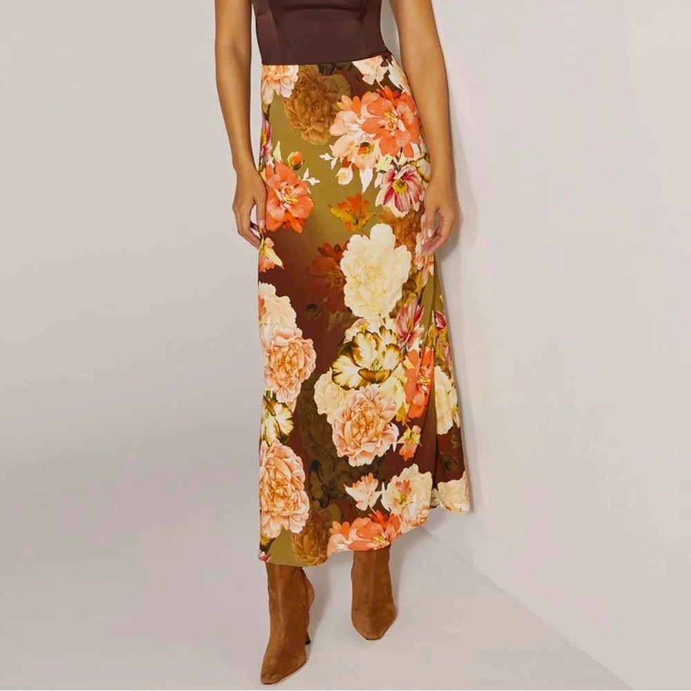 Favorite Daughter Gwen Floral Print Maxi Skirt in Sienna Brown/Gold/Cream